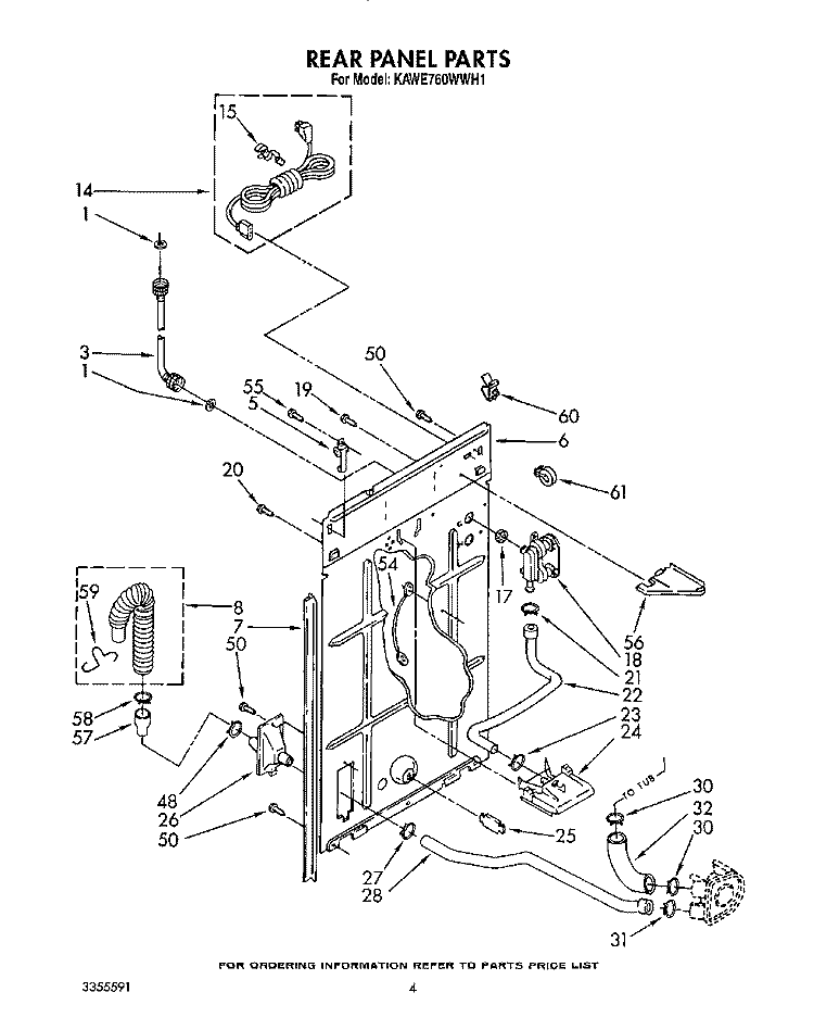 REAR PANEL, CONTROL PANEL Diagram and Parts List for KAWE760WAL1  KitchenAid Washer