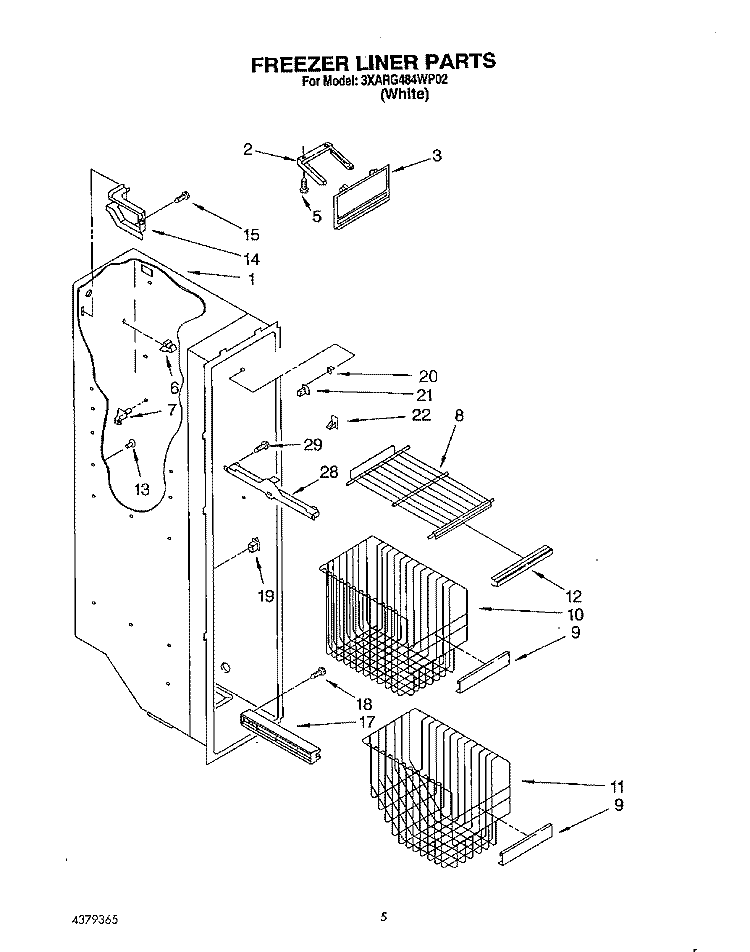 FREEZER LINER Diagram and Parts List for 3XARG484WP02  Whirlpool Refrigerator