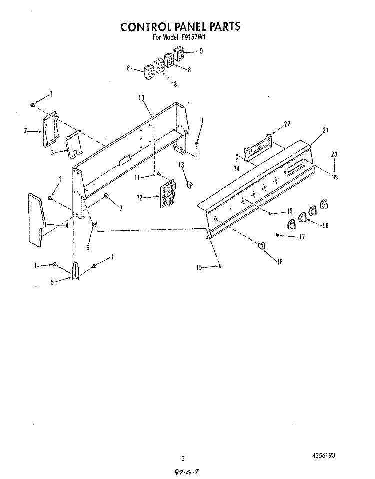 CONTROL PANEL , LIT/OPTIONAL Diagram and Parts List for F9157^1  Whirlpool Range