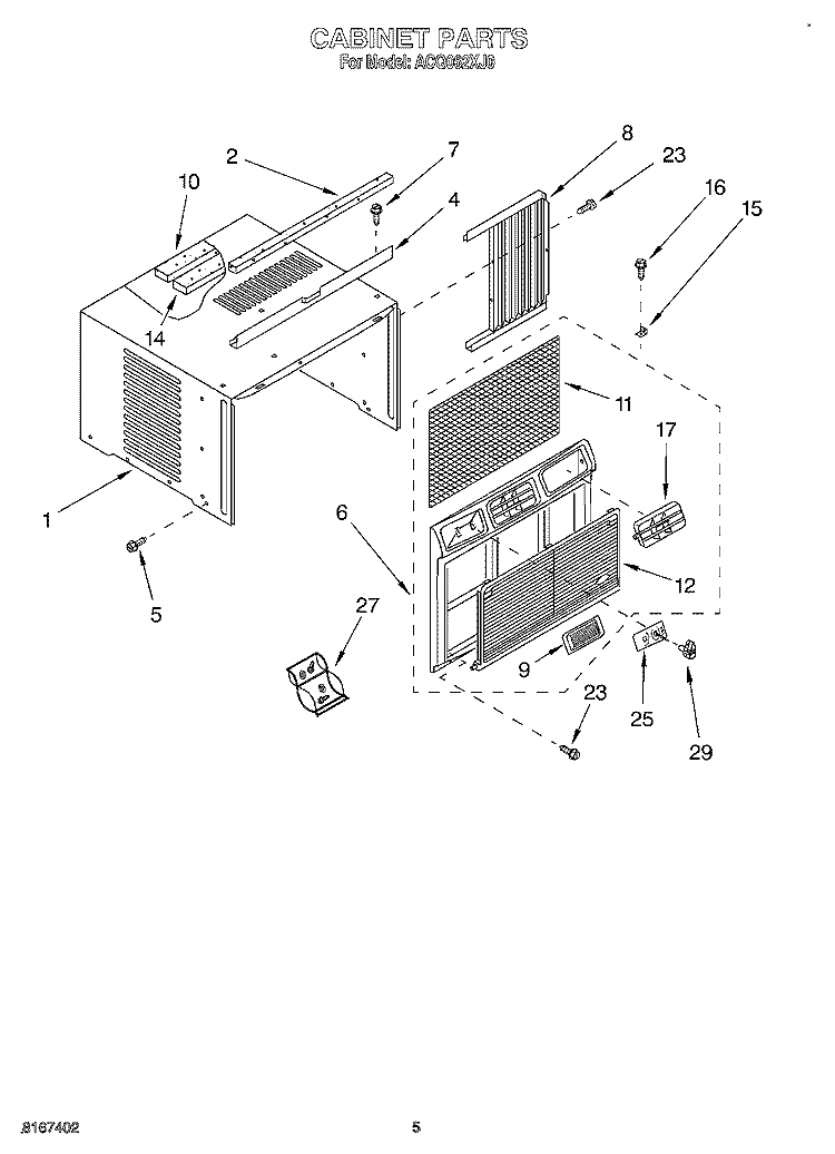 CABINET Diagram and Parts List for ACQ062XJ0  Whirlpool Air Conditioner