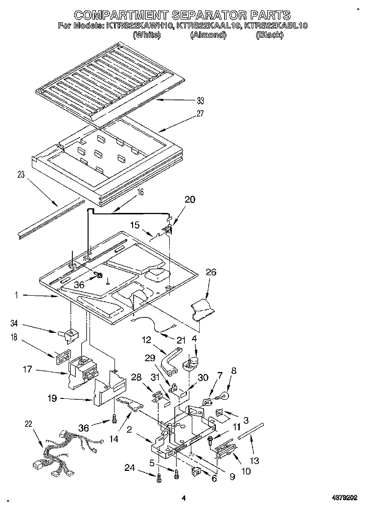 COMPARTMENT SEPARATOR Diagram and Parts List for KTRS22KAAL10  KitchenAid Refrigerator