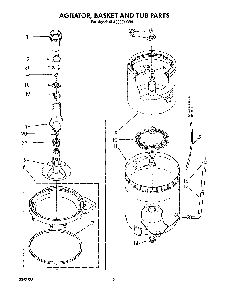 AGITATOR, BASKET AND TUB Diagram and Parts List for 4LA9300XYW0  Whirlpool Washer