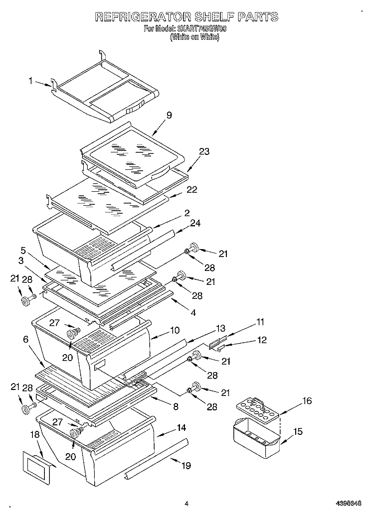 REFRIGERATOR SHELF Diagram and Parts List for 3XART745GW00  Whirlpool Refrigerator