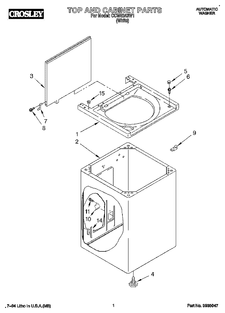 TOP AND CABINET, LIT/OPTIONAL Diagram and Parts List for CCW5243W1  Whirlpool Washer
