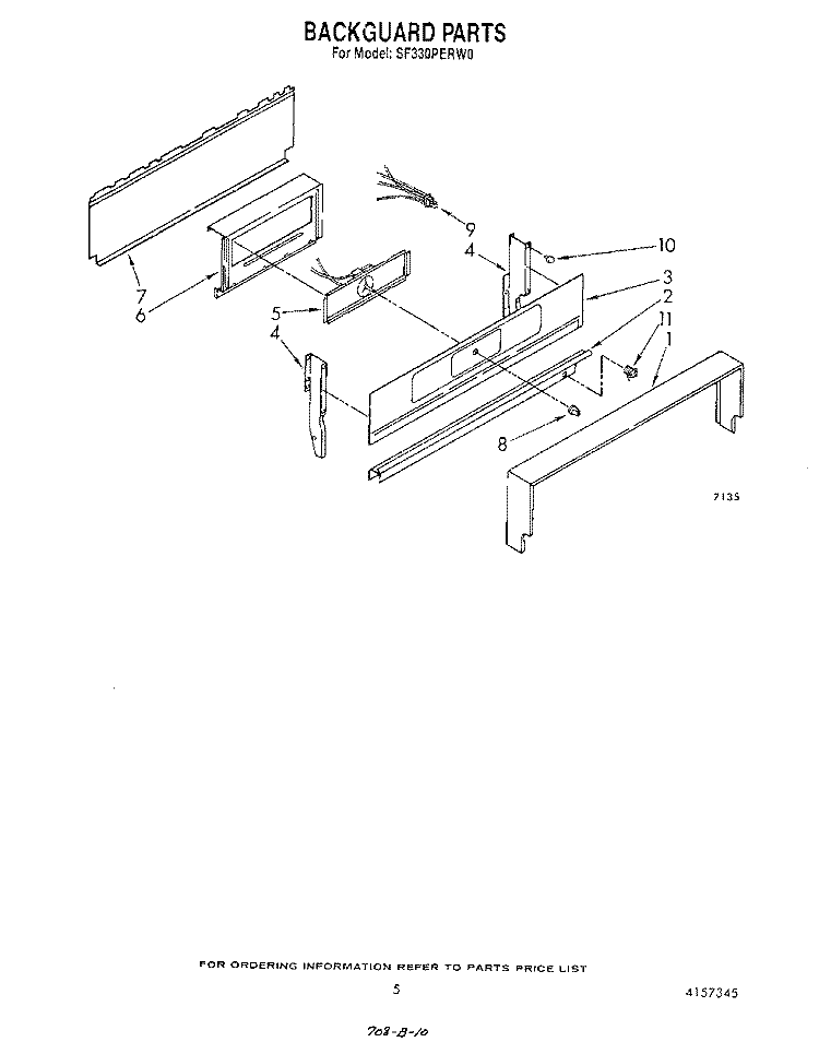 BACKGUARD Diagram and Parts List for SF330PERW0  Whirlpool Range