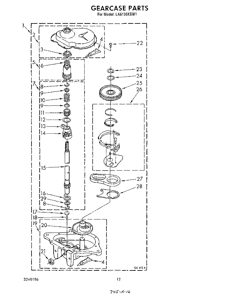 GEARCASE Diagram and Parts List for LA6150XSW1  Whirlpool Washer