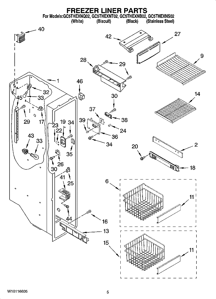 FREEZER LINER PARTS Diagram and Parts List for GC5THEXNT02  Whirlpool Refrigerator
