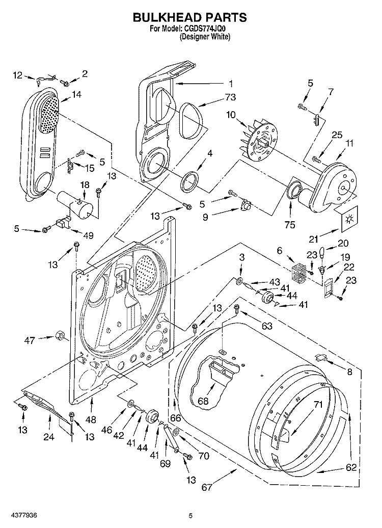 BULKHEAD Diagram and Parts List for CGDS774JQ0  Crosley Dryer