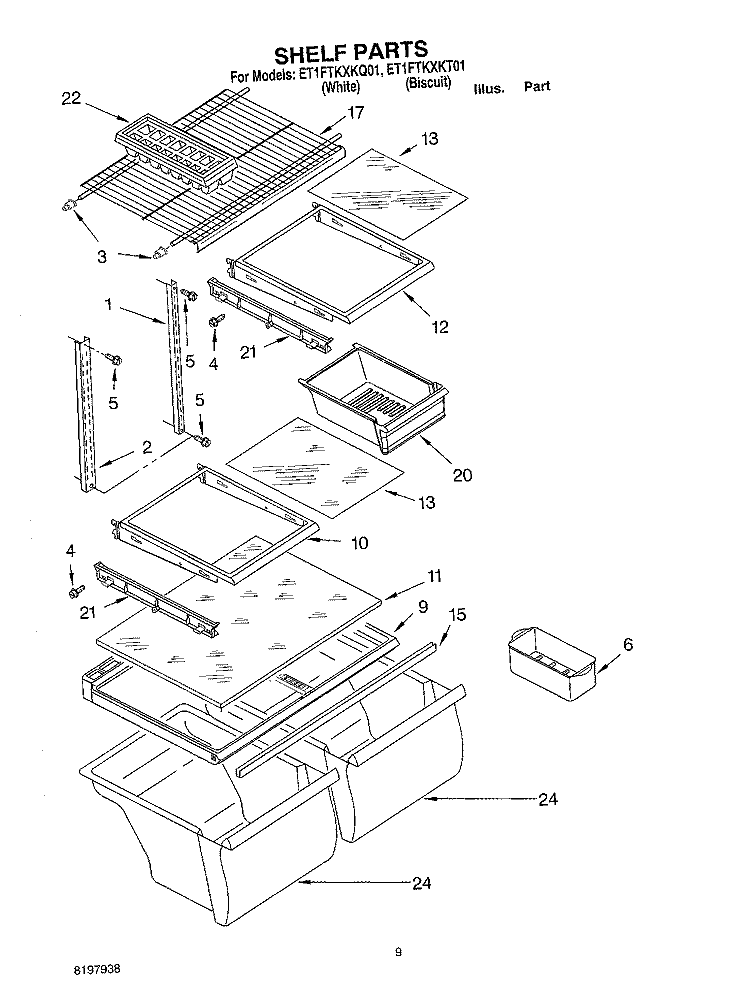 SHELF, OPTIONAL Diagram and Parts List for ET1FTKXKQ01  Whirlpool Refrigerator