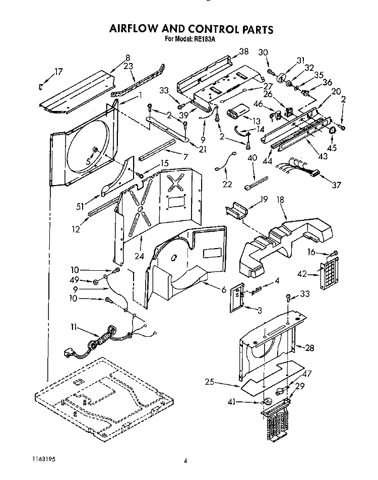 AIR FLOW AND CONTROL Diagram and Parts List for RE183A  Whirlpool Air Conditioner