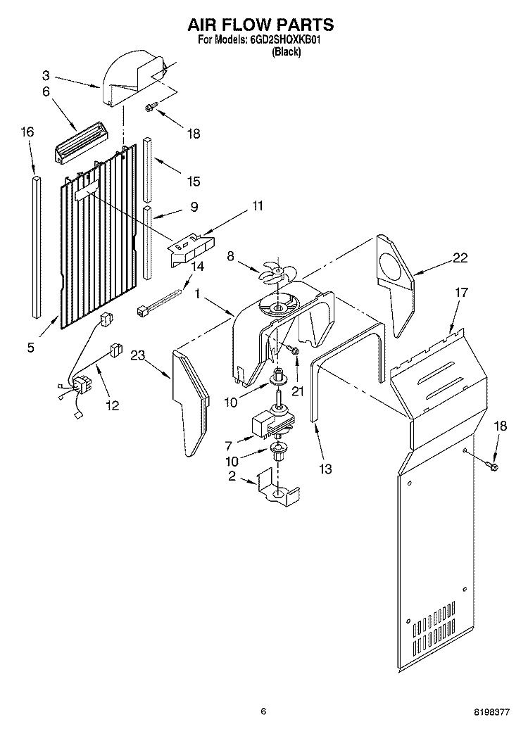 AIR FLOW Diagram and Parts List for 6GD2SHQXKB01  Whirlpool Refrigerator