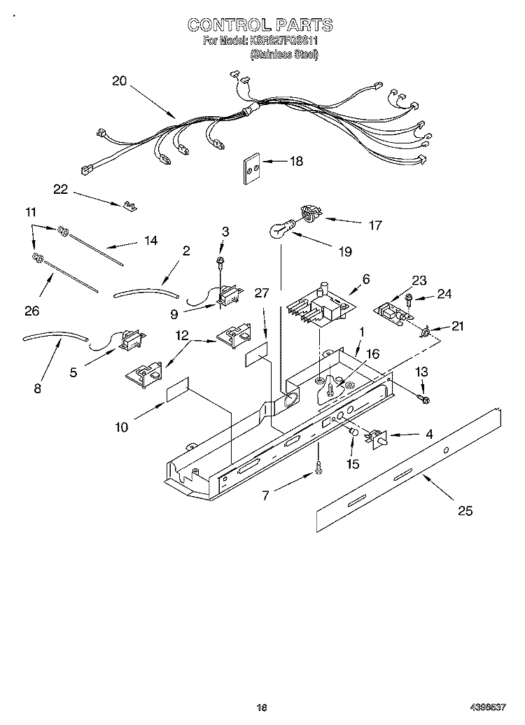 CONTROL Diagram and Parts List for KSRS27FGSS11  KitchenAid Refrigerator