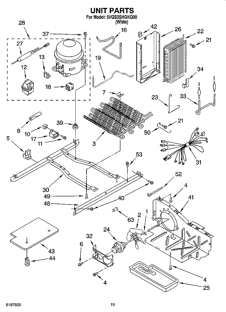 UNIT PARTS Diagram and Parts List for 5VGS3SHGKQ00  Whirlpool Refrigerator