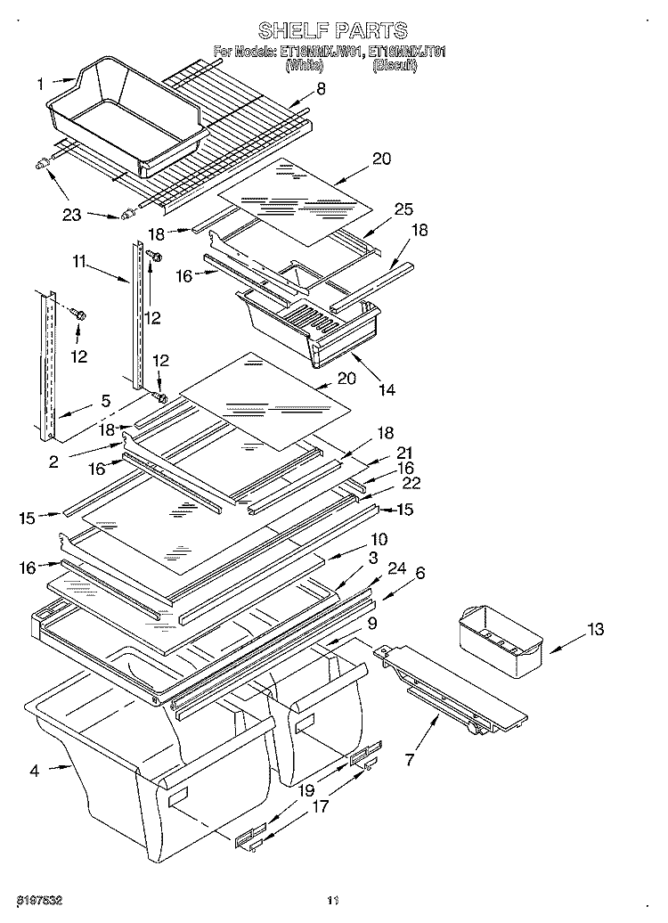 SHELF, OPTIONAL Diagram and Parts List for ET18MMXJT01  Whirlpool Refrigerator