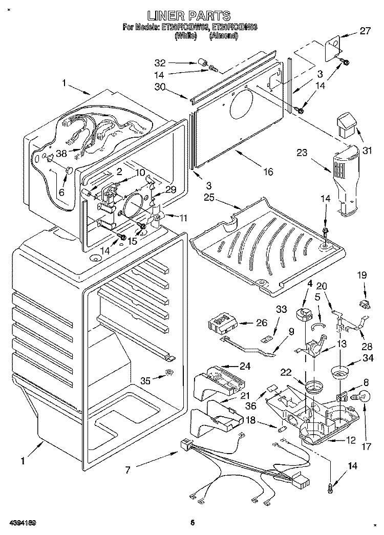 LINER Diagram and Parts List for ET20PKXDW03  Whirlpool Refrigerator