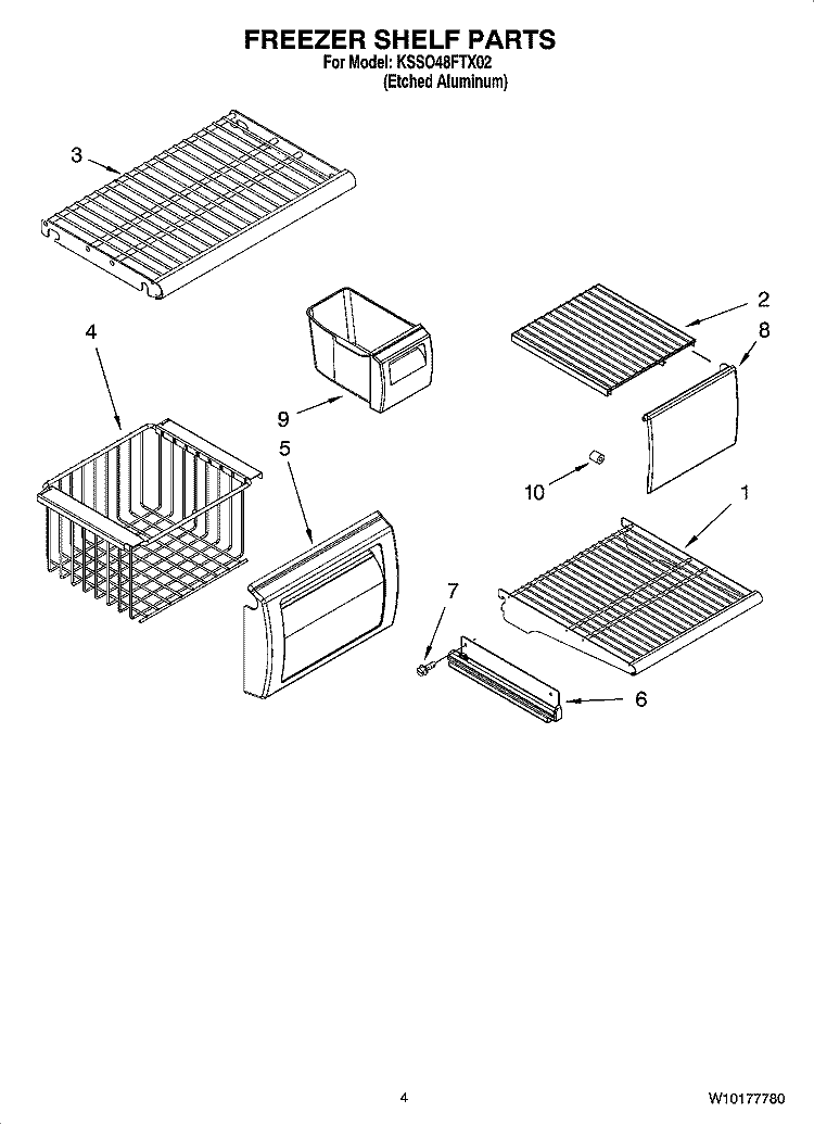 FREEZER SHELF PARTS Diagram and Parts List for KSSO48FTX02  KitchenAid Refrigerator