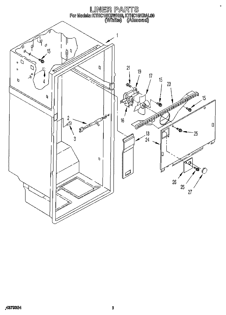 LINER Diagram and Parts List for KTHC18KBAL00  KitchenAid Refrigerator