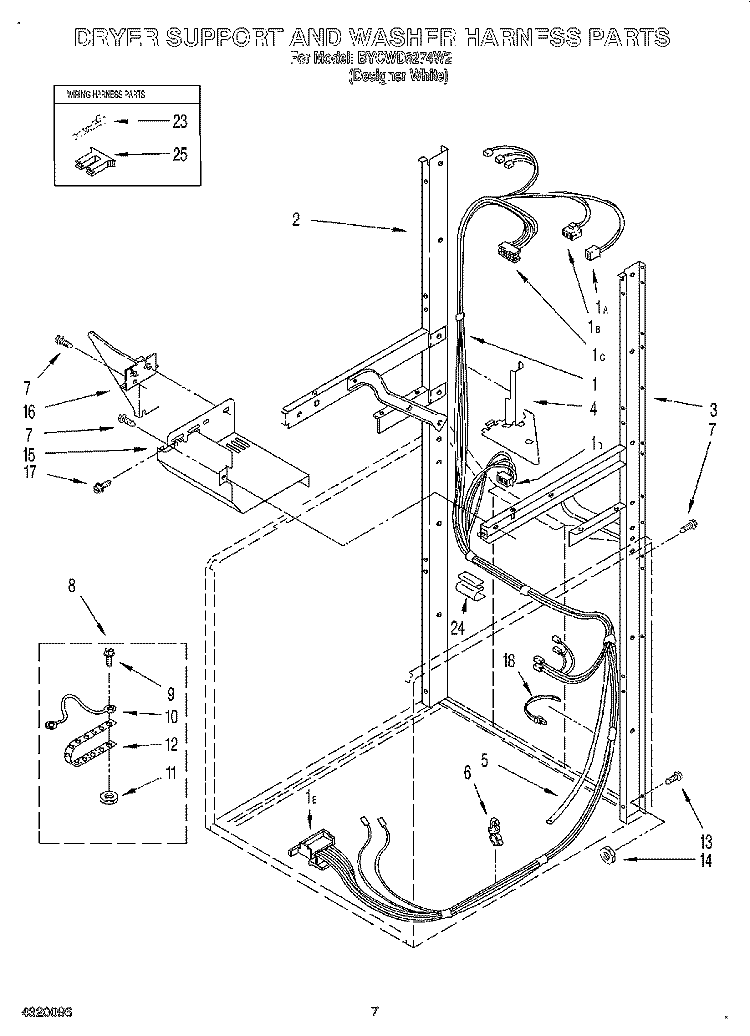 DRYER SUPPORT AND WASHER HARNESS Diagram and Parts List for BYCWD6274W2  Crosley Washer Dryer Combo