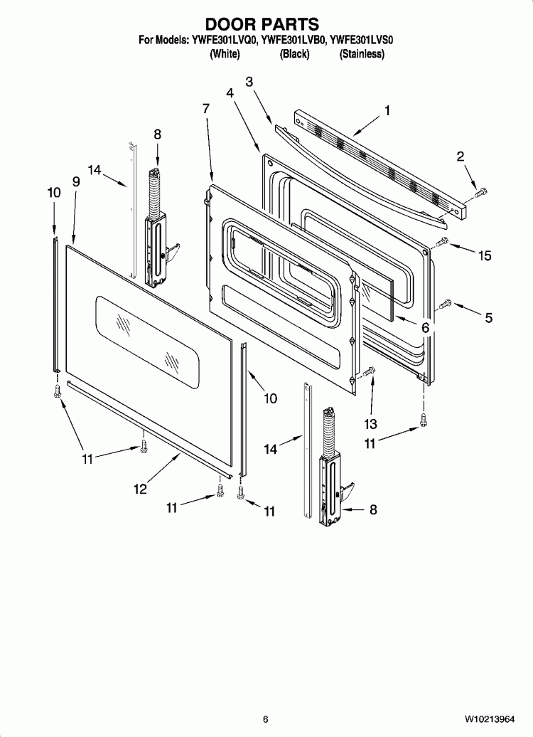 DOOR PARTS, OPTIONAL PARTS (NOT INCLUDED) Diagram and Parts List for YWFE301LVB0  Whirlpool Range