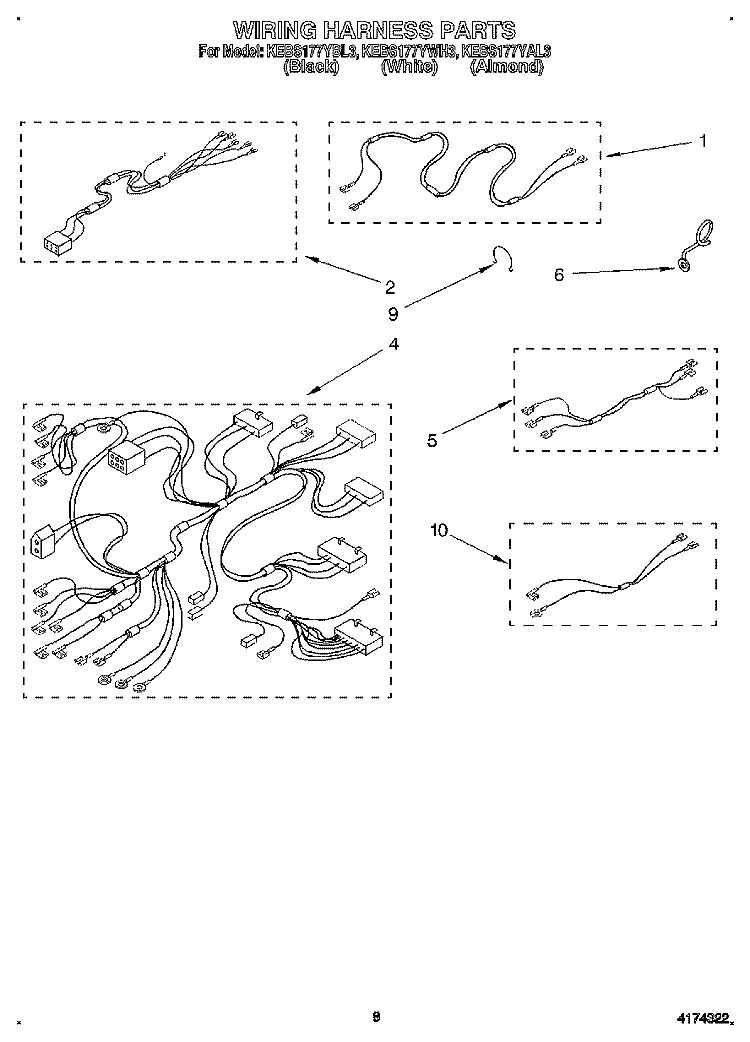 WIRING HARNESS Diagram and Parts List for KEBS177YAL3  KitchenAid Wall Oven