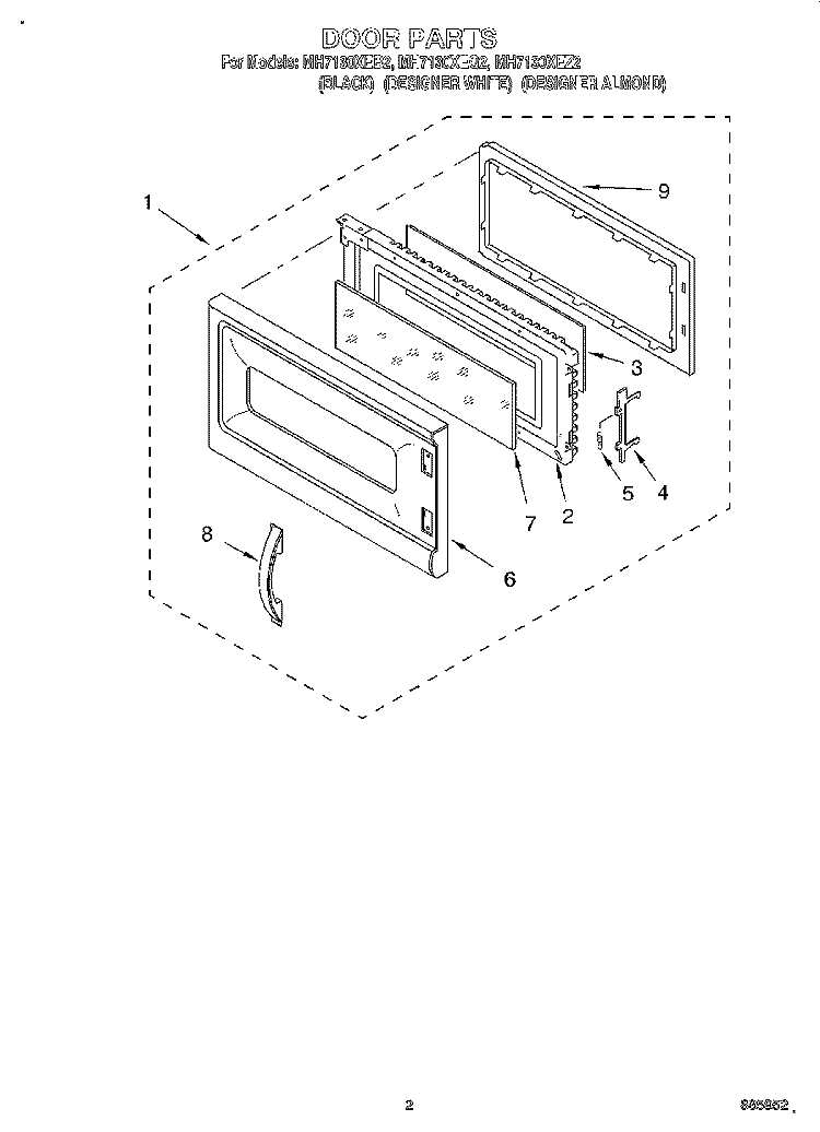 DOOR Diagram and Parts List for MH7130XEZ2  Whirlpool Microwave