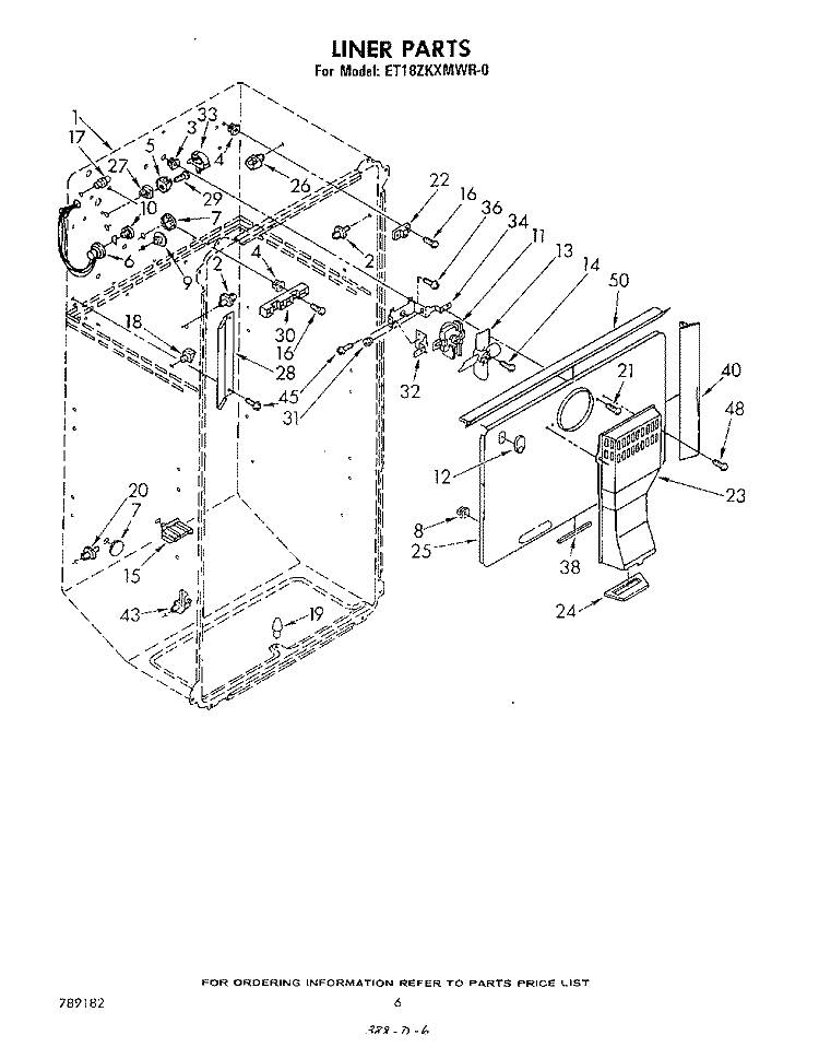 LINER Diagram and Parts List for ET18ZKXMWR0  Whirlpool Refrigerator