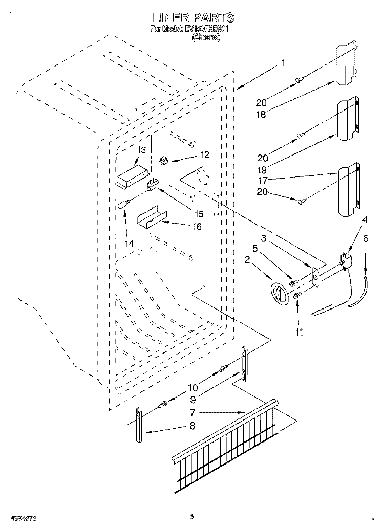 LINER, LIT/OPTIONAL Diagram and Parts List for EV150FXEN01  Whirlpool Freezer