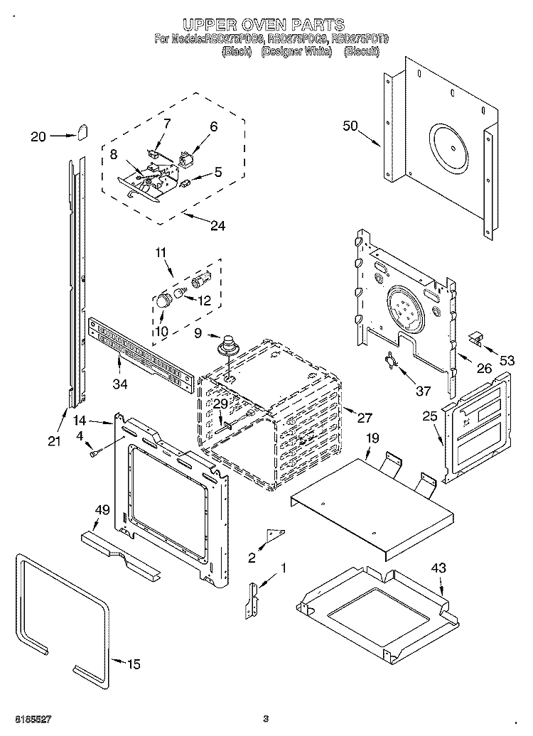 UPPER OVEN Diagram and Parts List for RBD275PDB9  Whirlpool Wall Oven
