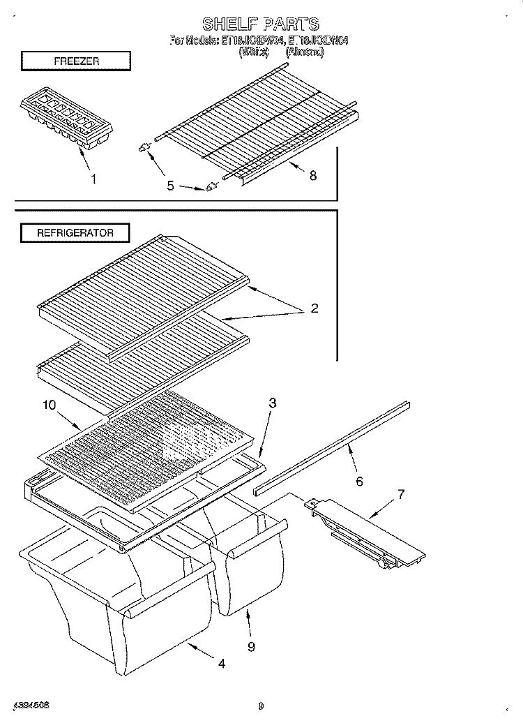 SHELF, LIT/OPTIONAL Diagram and Parts List for ET18JKXDN04  Whirlpool Refrigerator