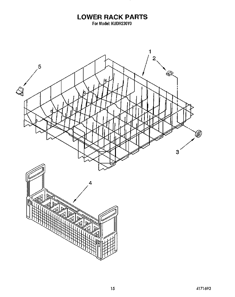 LOWER RACK Diagram and Parts List for KUDH230Y0  KitchenAid Dishwasher