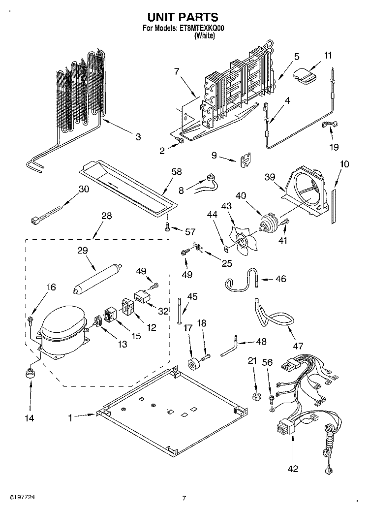 UNIT Diagram and Parts List for ET8MTEXKQ00  Whirlpool Refrigerator