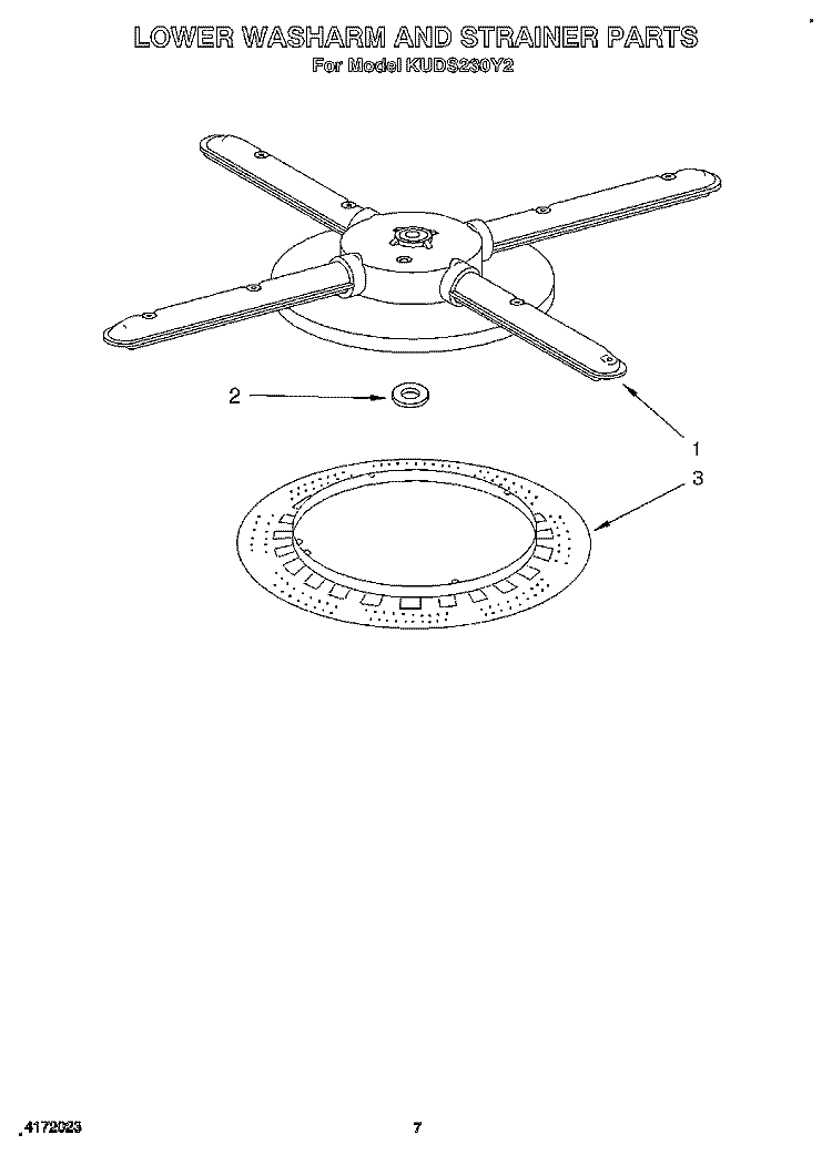 LOWER WASHARM AND STRAINER Diagram and Parts List for KUDS230Y2  KitchenAid Dishwasher