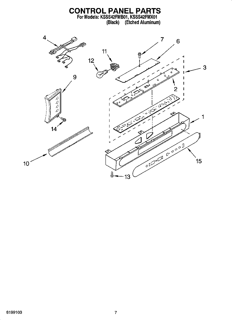 CONTROL PANEL PARTS Diagram and Parts List for KSSS42FMX01  KitchenAid Refrigerator