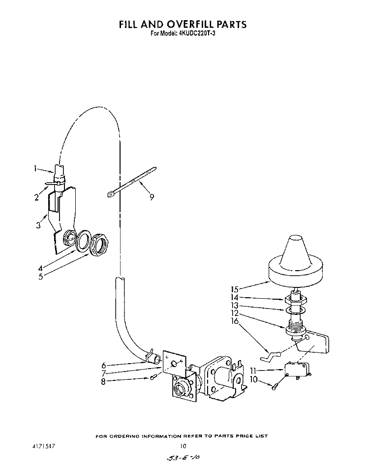 FILL AND OVERFILL Diagram and Parts List for 4KUDC220T3  KitchenAid Dishwasher