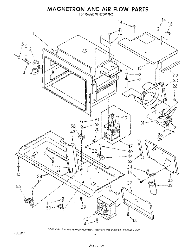 MAGNETRON AND AIR FLOW , LITERATURE Diagram and Parts List for MH6700XM2  Whirlpool Microwave