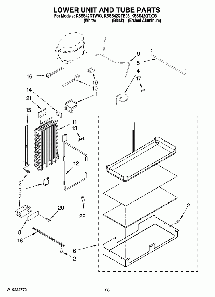 LOWER UNIT AND TUBE PARTS Diagram and Parts List for KSSS42QTX03  KitchenAid Refrigerator