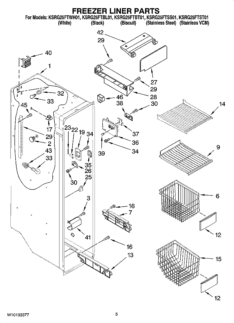 FREEZER LINER PARTS Diagram and Parts List for KSRG25FTBL01  KitchenAid Refrigerator