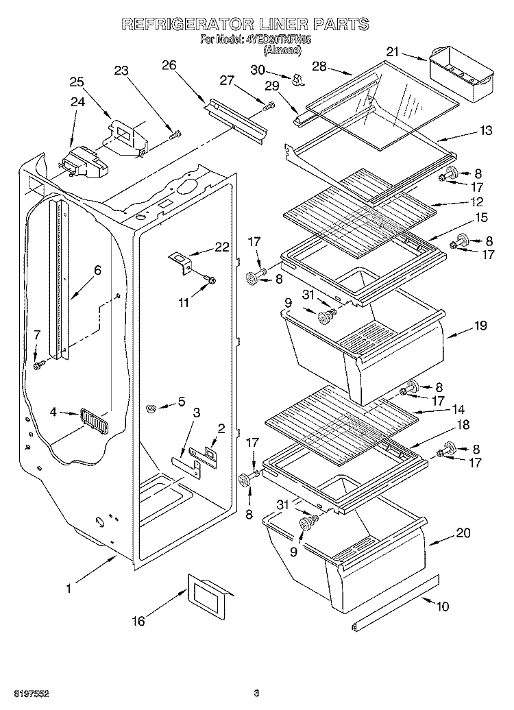 REFRIGERATOR LINER Diagram and Parts List for 4YED20TKFN05  Whirlpool Refrigerator
