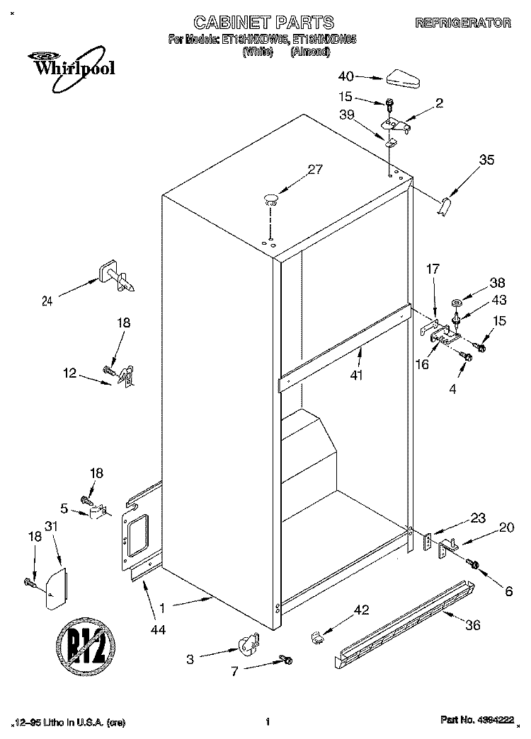 CABINET Diagram and Parts List for ET18HNXDN05  Whirlpool Refrigerator