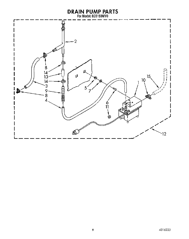 DRAIN PUMP Diagram and Parts List for EC5150WV0  Whirlpool Ice Maker
