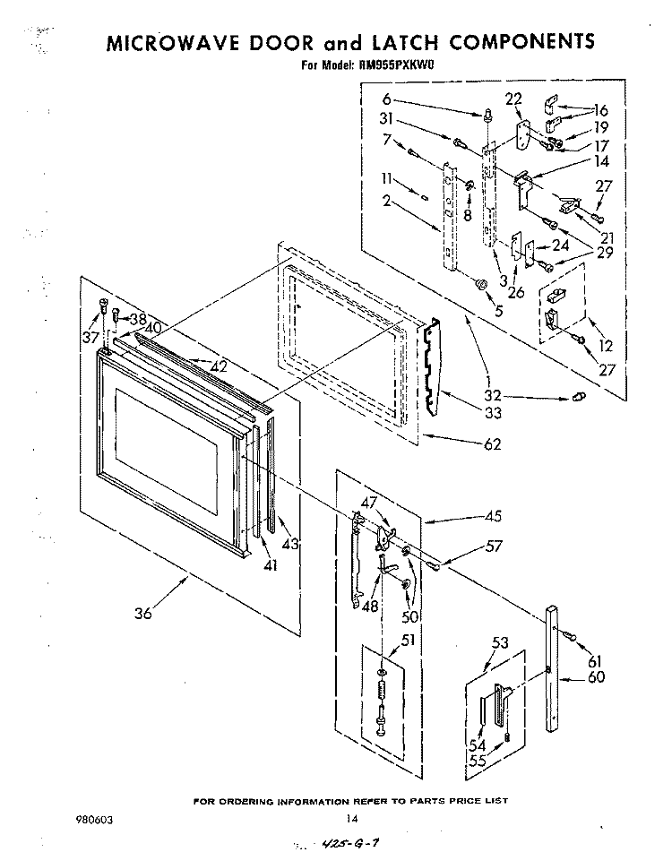 MICROWAVE DOOR AND LATCH Diagram and Parts List for RM955PXKW0  Whirlpool Microwave Oven Combo