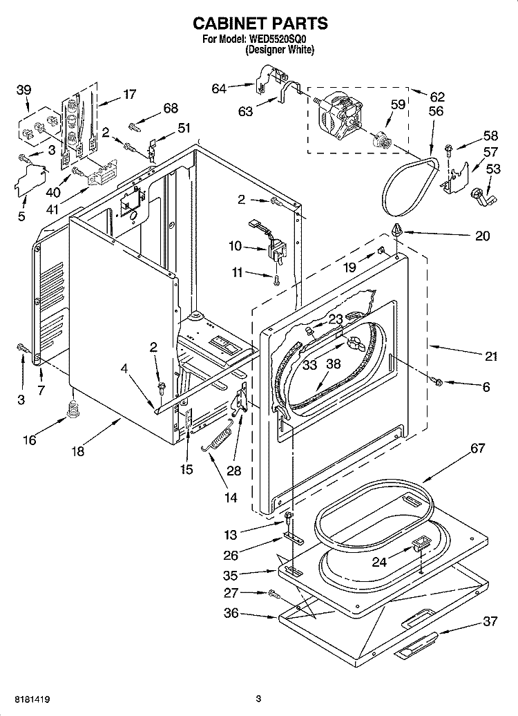 CABINET PARTS Diagram and Parts List for WED5520SQ0  Whirlpool Dryer