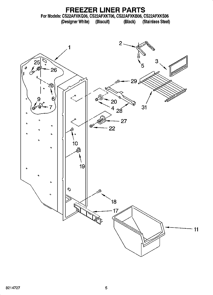 FREEZER LINER PARTS Diagram and Parts List for CS22AFXKS06  Crosley Refrigerator