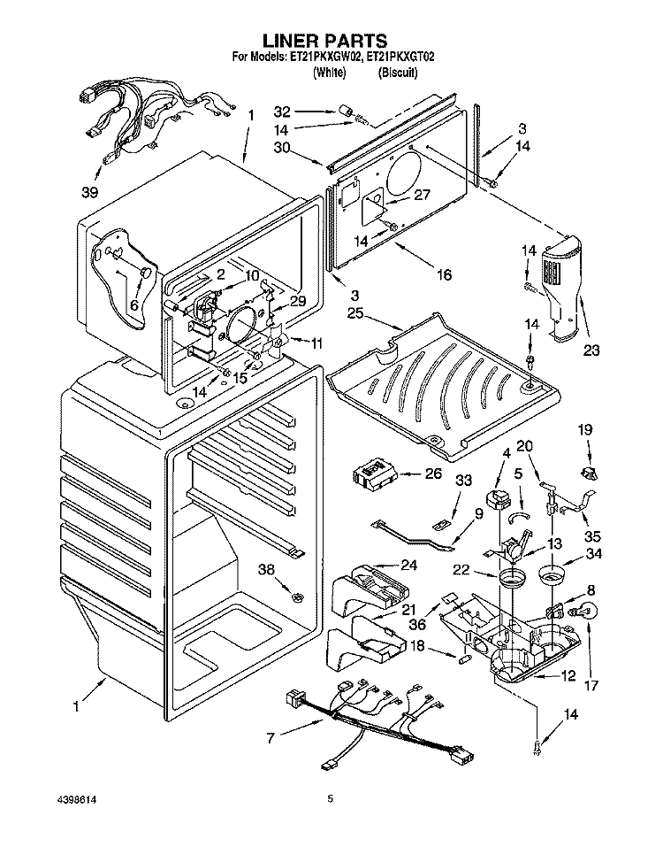 LINER Diagram and Parts List for ET21PKXGT02  Whirlpool Refrigerator