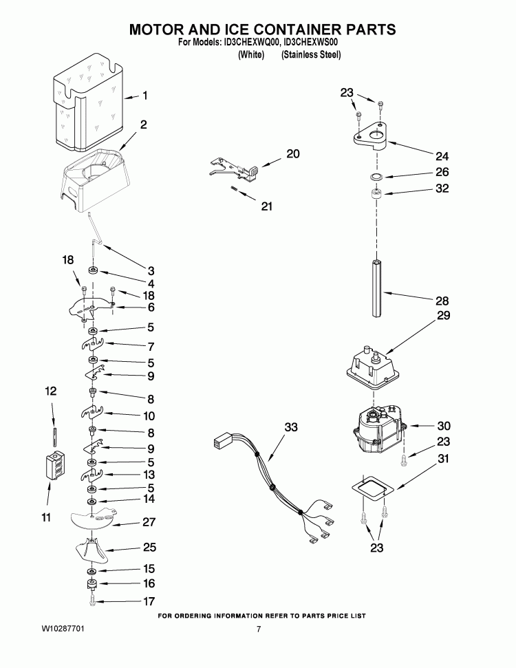 MOTOR AND ICE CONTAINER PARTS Diagram and Parts List for ID3CHEXWS00  Whirlpool Refrigerator