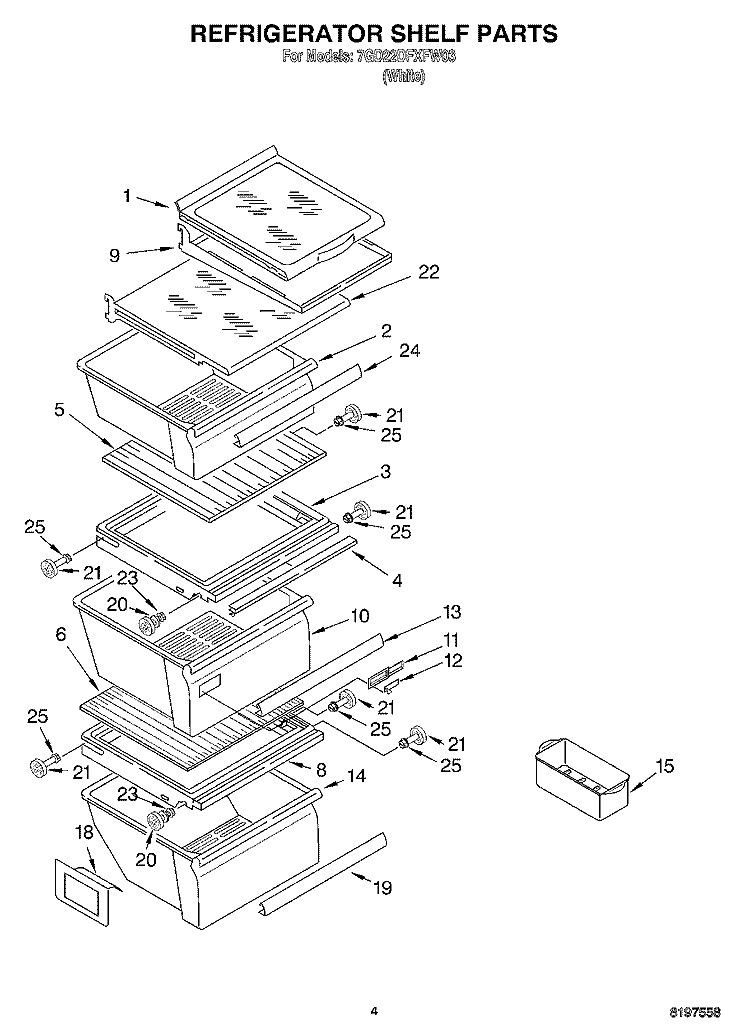 REFRIGERATOR SHELF Diagram and Parts List for 7GD22DFXFW03  Whirlpool Refrigerator