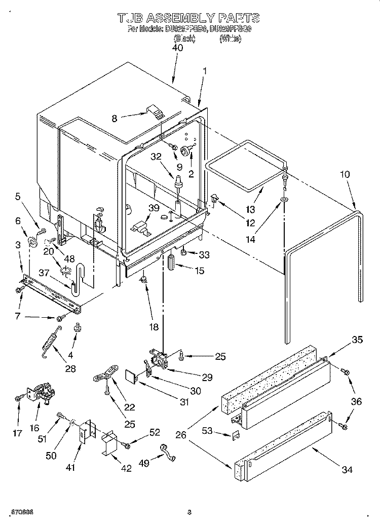 TUB ASSEMBLY Diagram and Parts List for DU929PFGB0  Whirlpool Dishwasher