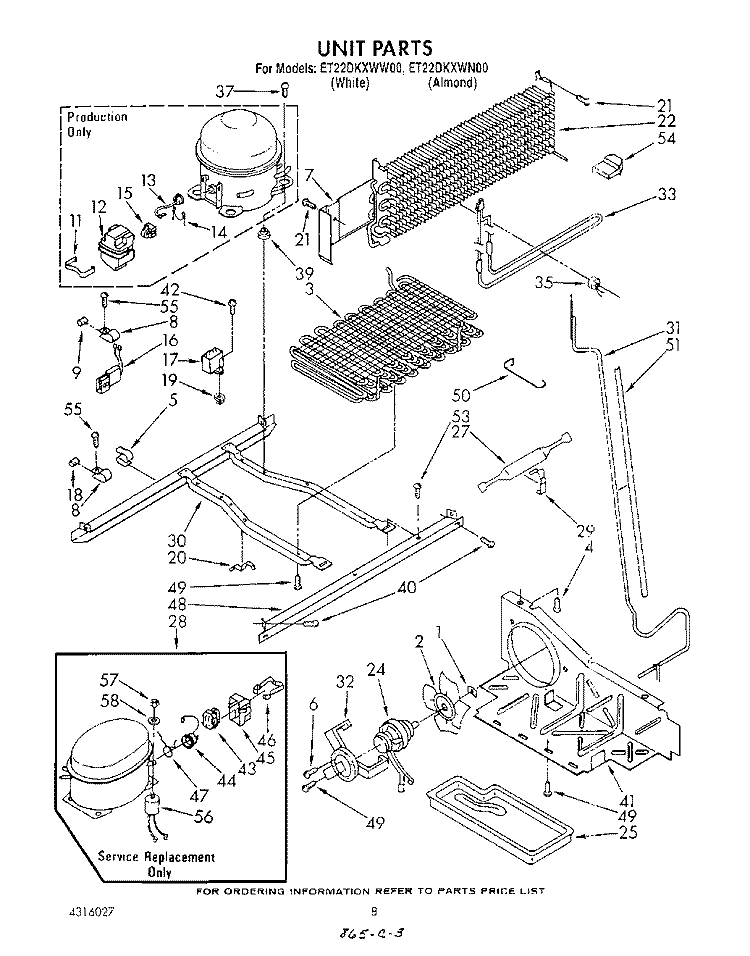 UNIT Diagram and Parts List for ET22DKXWW00  Whirlpool Refrigerator