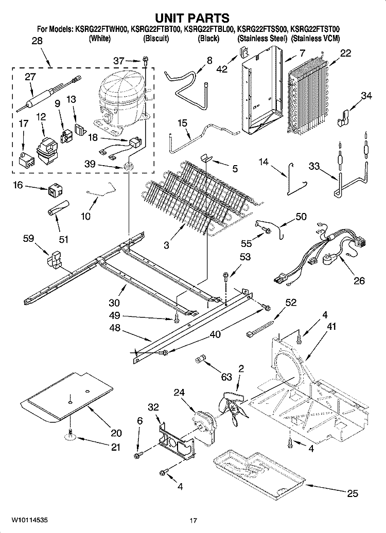 UNIT PARTS Diagram and Parts List for KSRG22FTBT00  KitchenAid Refrigerator