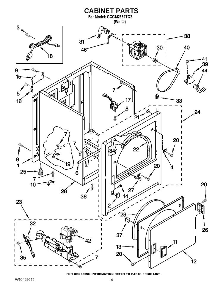 CABINET PARTS Diagram and Parts List for GCGM2991TQ2  Whirlpool Dryer